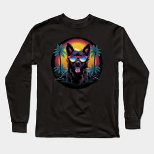 Retro Wave Cattledog Dog Shirt Long Sleeve T-Shirt